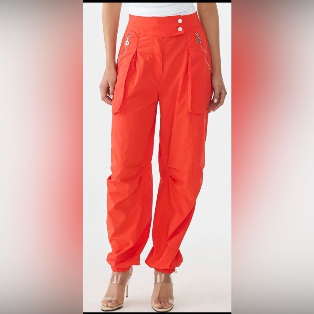 NWT GSTQ Women’s Red/Orange Drawstring Parachute Joggers Pants Nylon- Size 14